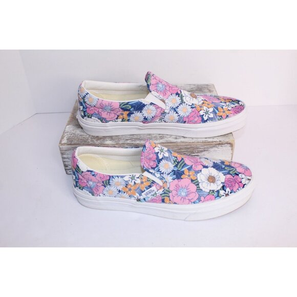 Vans Off The Wall Blue Floral Women's 8.5 Canvas Slide On Boat Shoes Casual - Picture 6 of 10